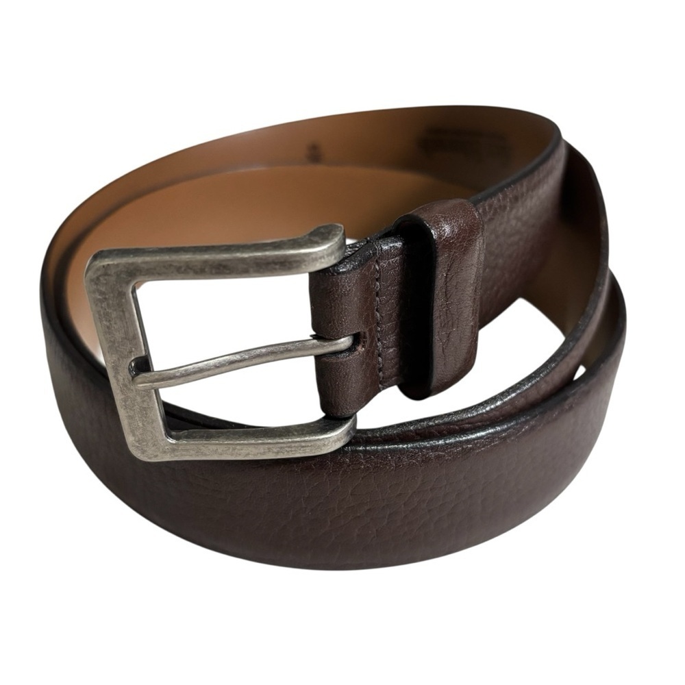 Allen Edmonds Brown Leather Belt Men's Size 44 Silver Buckle Office Casual